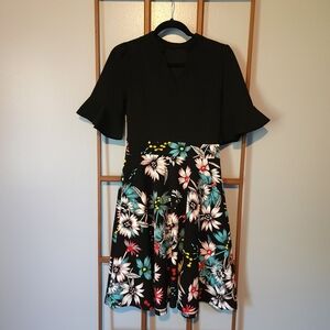 Black Floral Long Sleeve Dress With Pockets